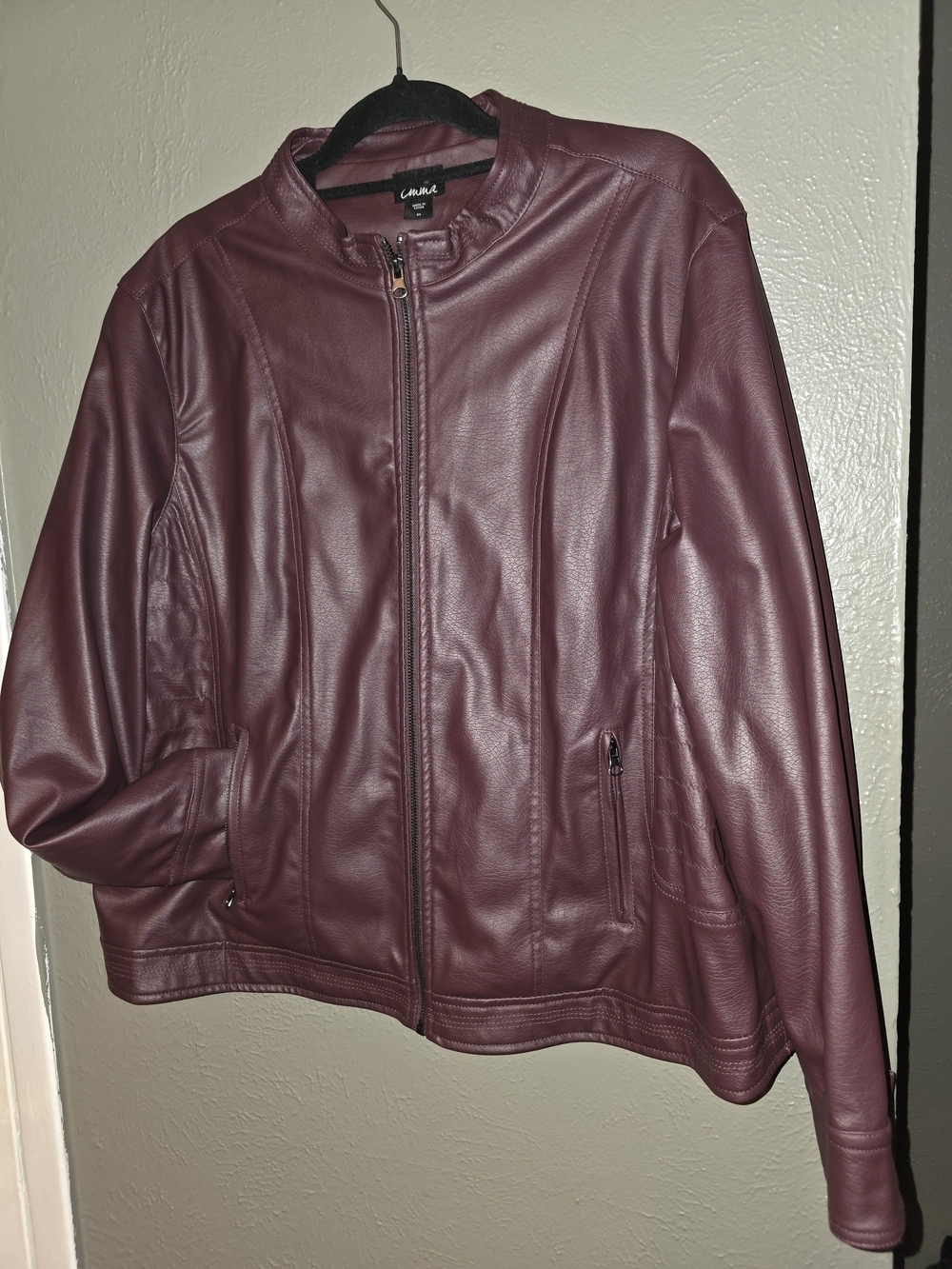 Simply Emma Plus Size 3X Burgundy Faux Leather Zip Jacket - EUC